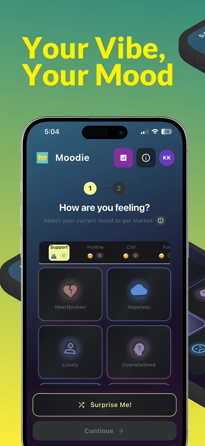 Moodie mood selection screen